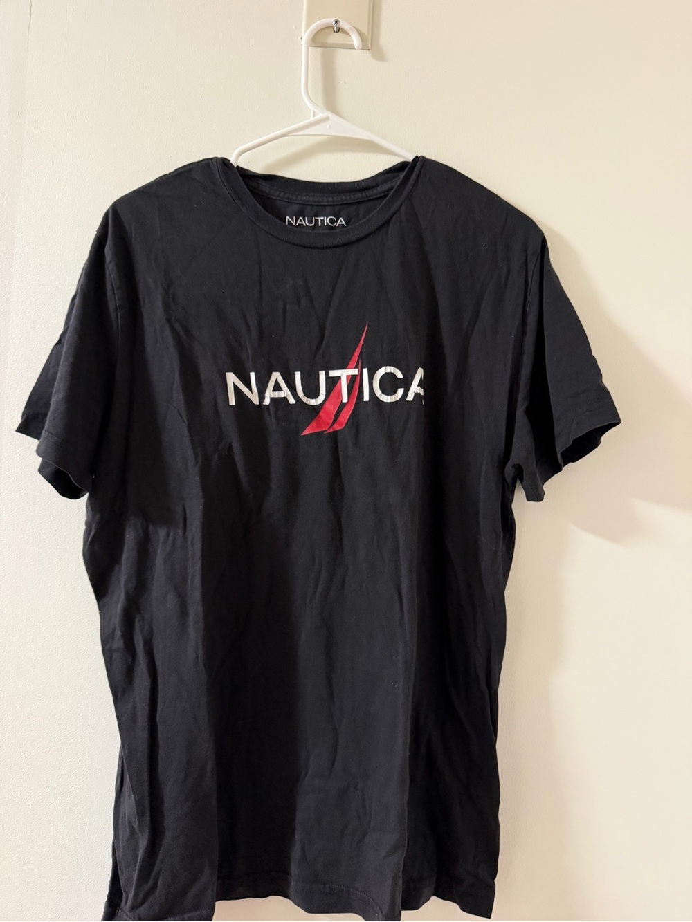 Nautica Black Crewneck T-Shirt with Red and White Logo